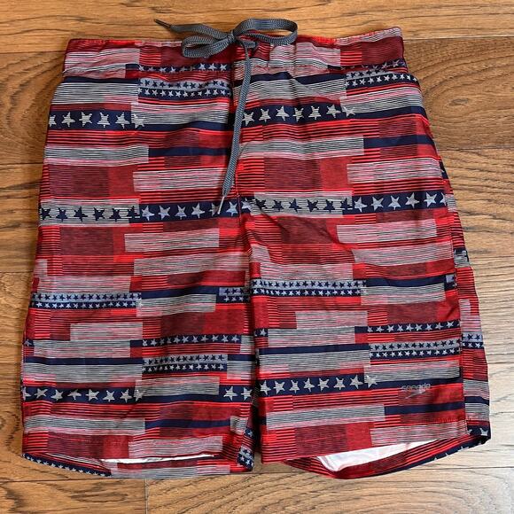 Speedo Swim Trunks Medium American Flag USA Patriotic Swimsuit‎ Shorts - Picture 1 of 8